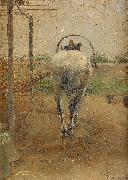 Nils Kreuger Labor  horse pulling a threshing machine France oil painting artist